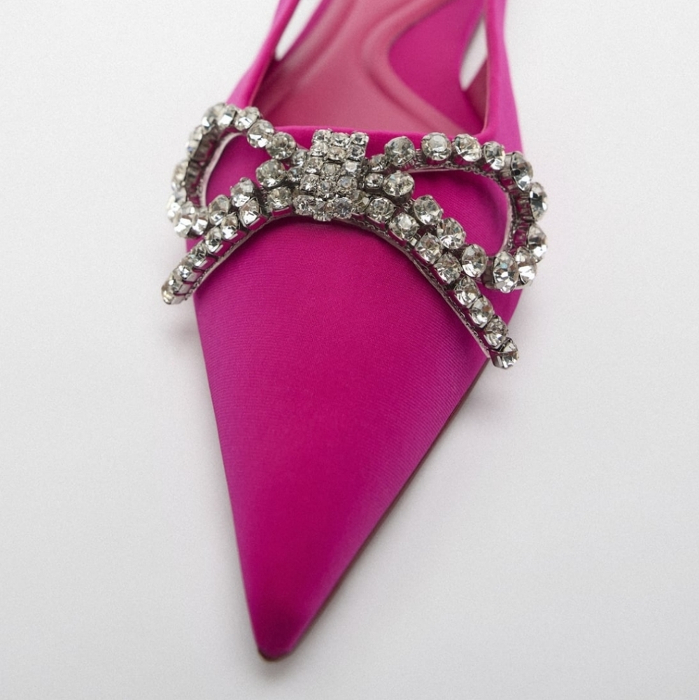 ZARA * Rhinestone EMBELLISHED BOW FLAT MULES Sandals - Picture 3 of 6